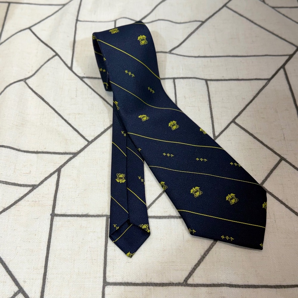 NRA‎ Necktie One Size Navy Blue Gold Stripe Eagle Crest Logo Patriotic Mens Tie